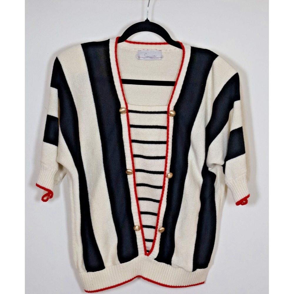 Vintage‎ Savior Sweater Size 12 Ivory Blue Sailor Nautical Preppy USA